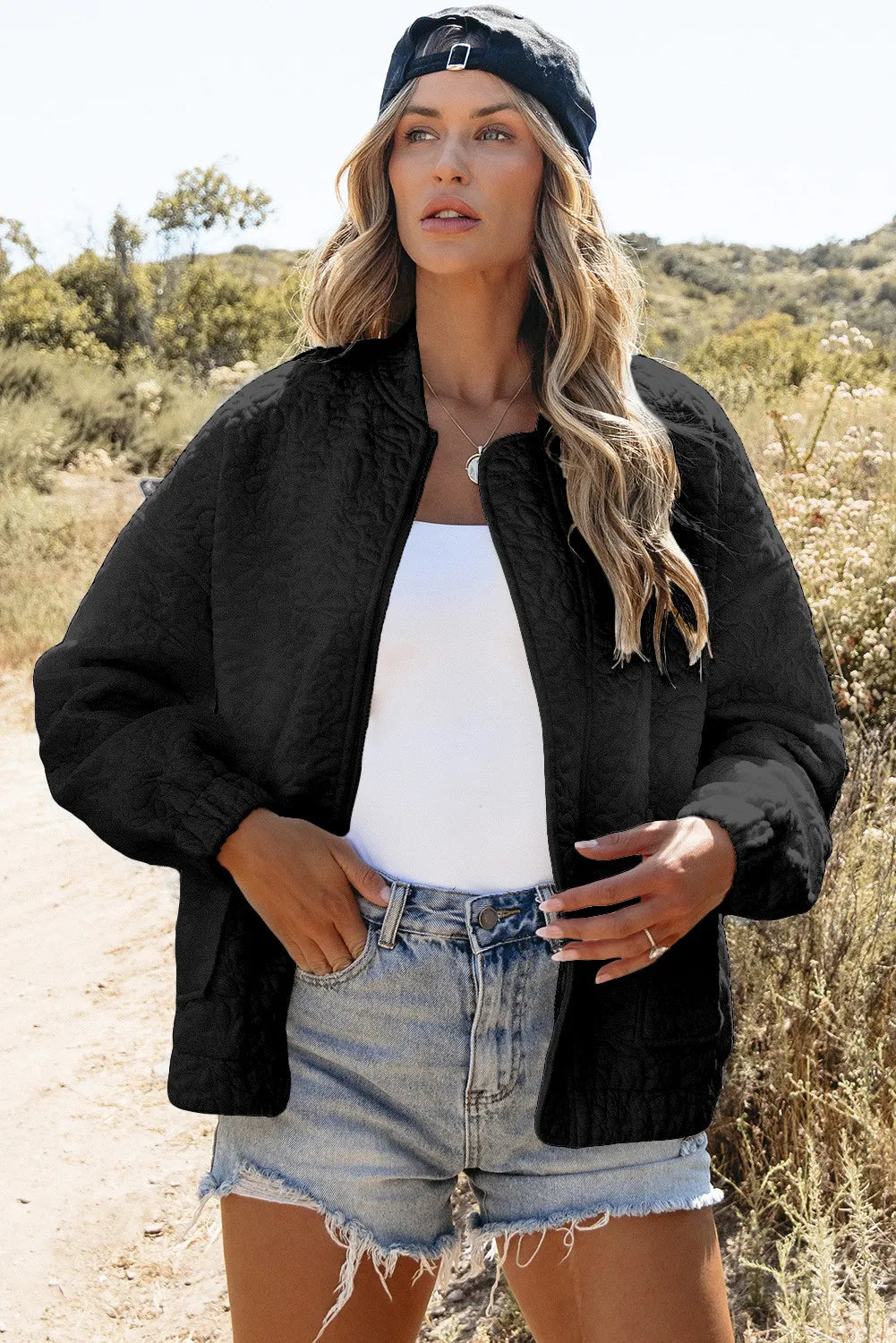 Baseball Collar Floral Quilted Jacket - The Daily Makeover
