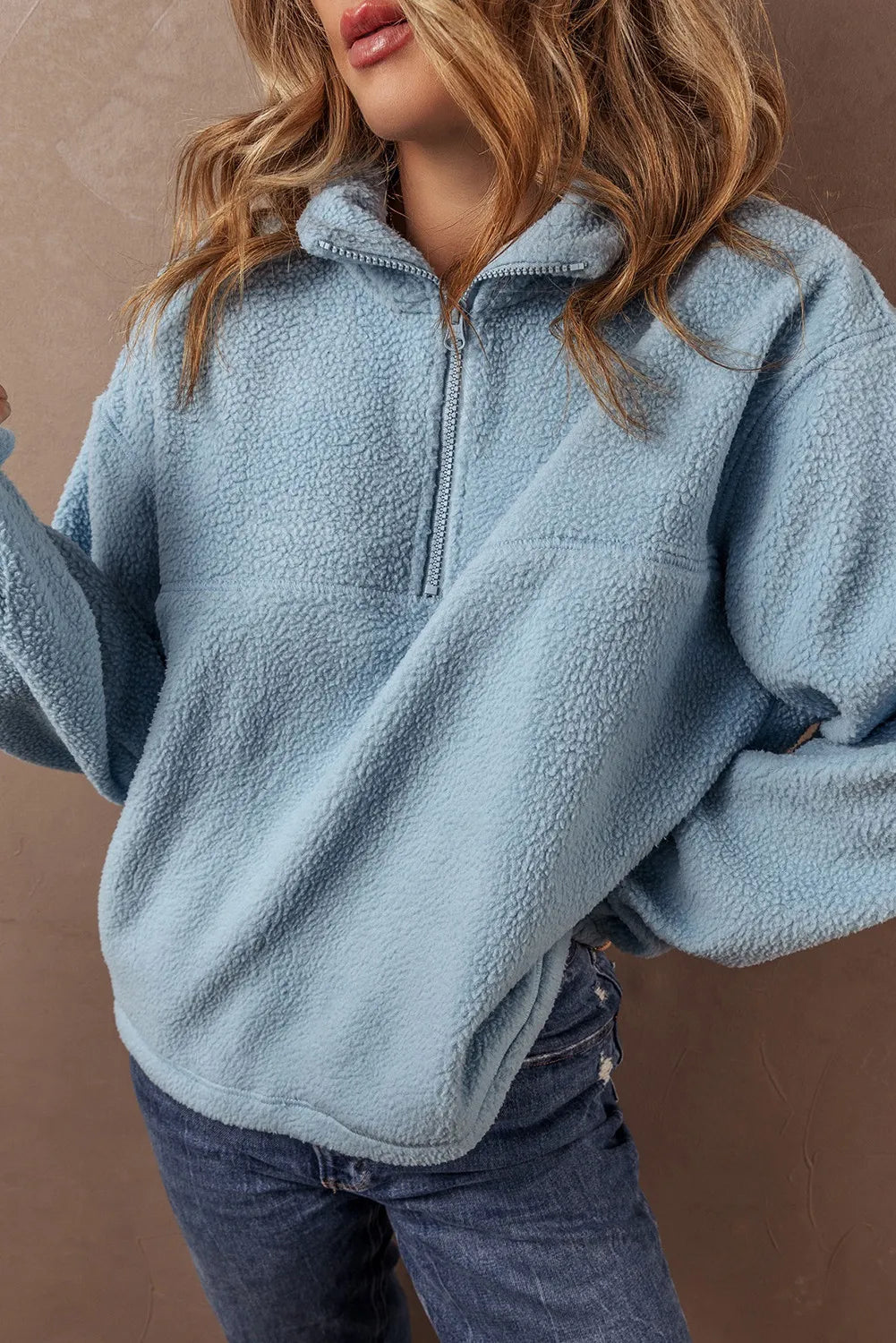 Half Zip Long Sleeve Sweatshirt - The Daily Makeover