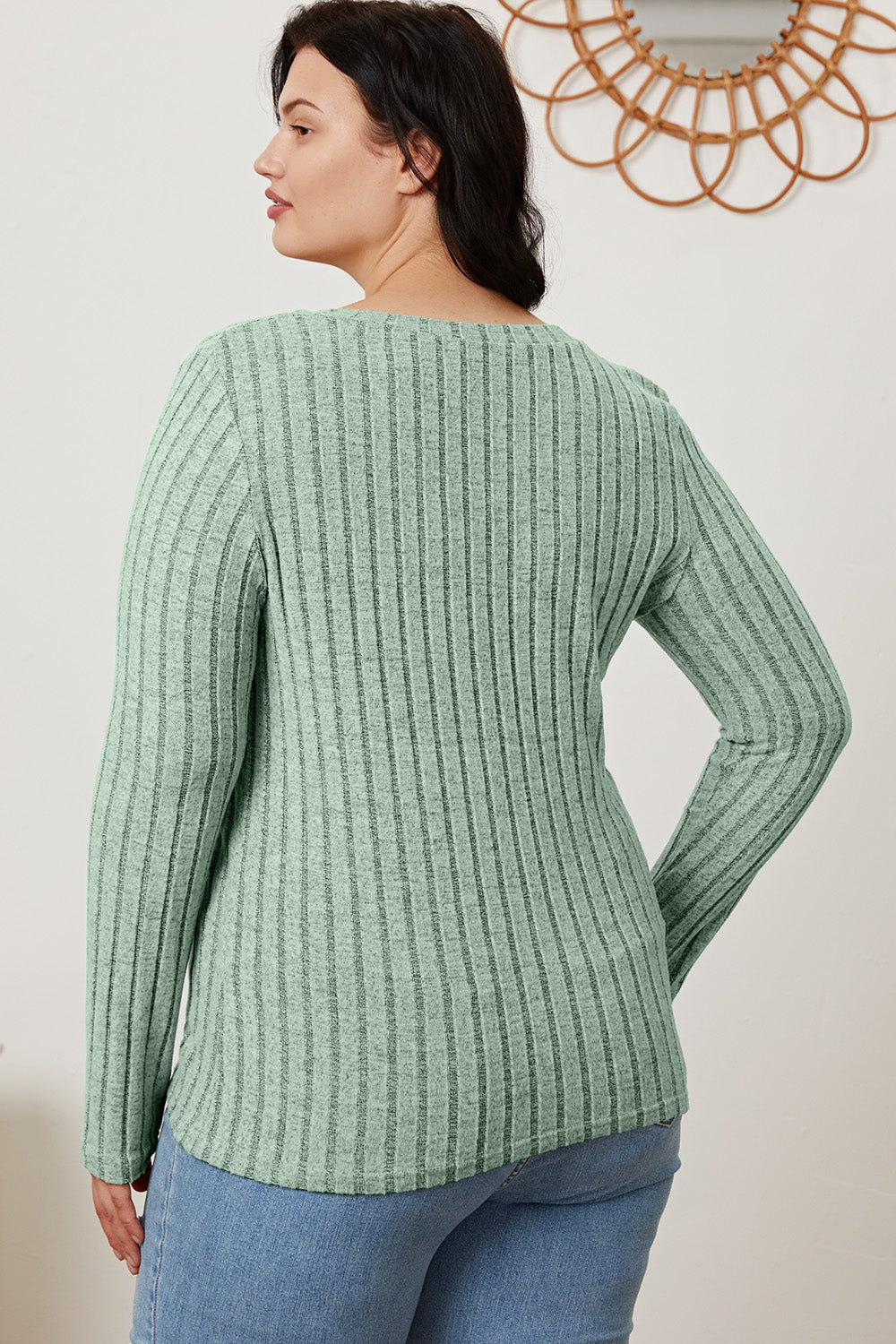 Full Size Ribbed V-Neck Long Sleeve T-Shirt - The Daily Makeover