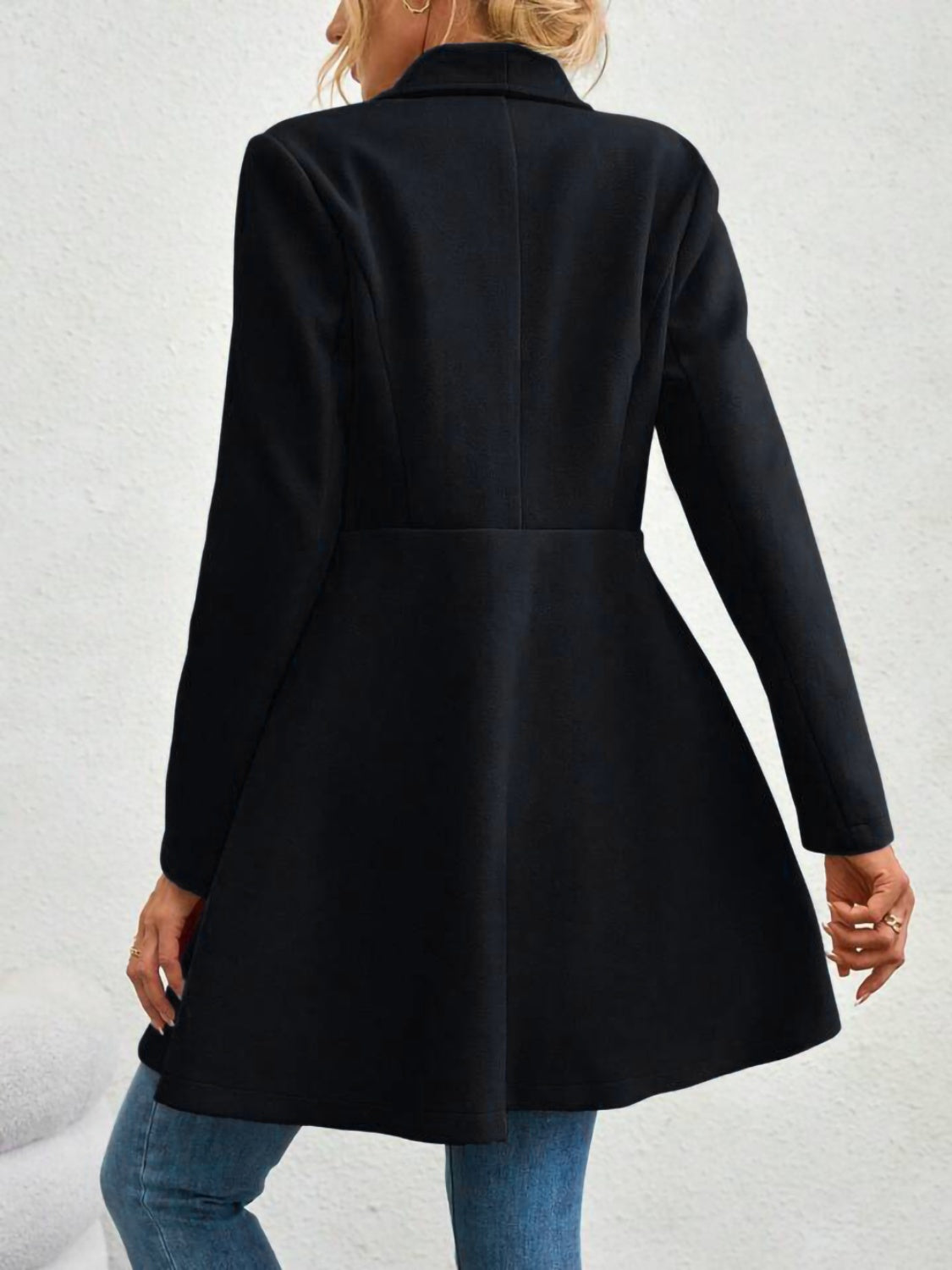 Collared Neck Button Up Long Sleeve Coat - The Daily Makeover