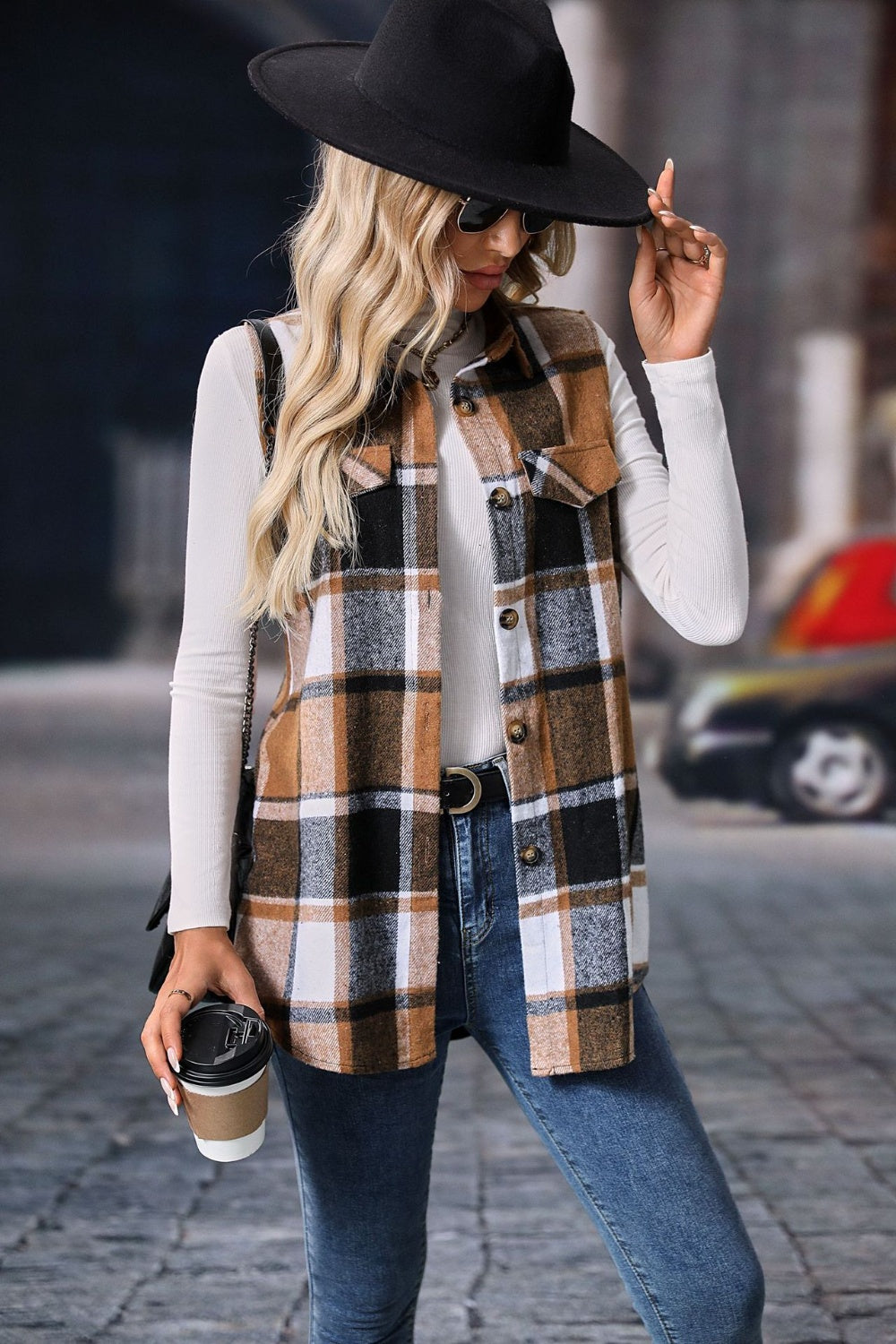 Plaid Button Up Vest Coat - The Daily Makeover