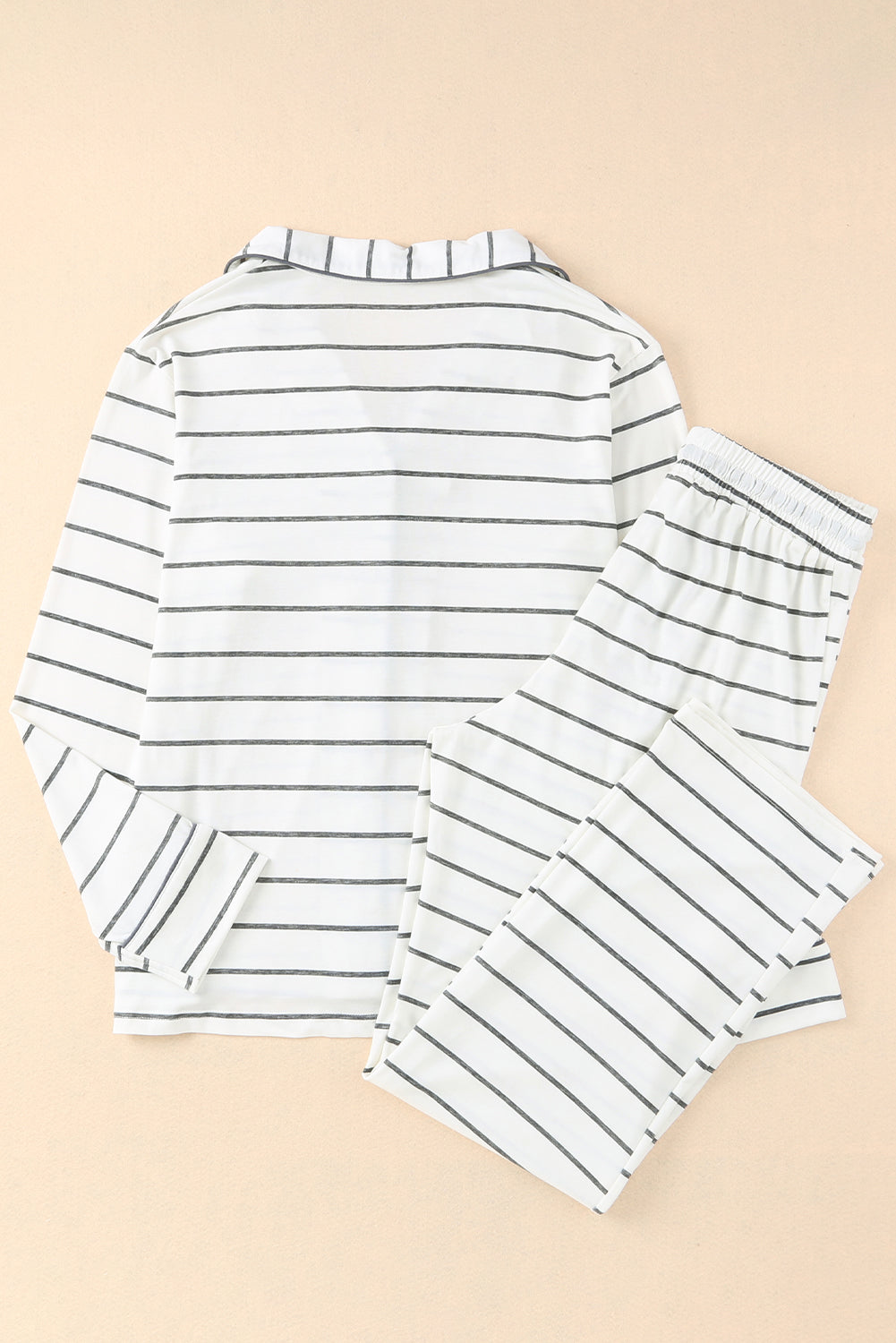 Striped V-Neck Long Sleeve Top and Pants Lounge Set - The Daily Makeover