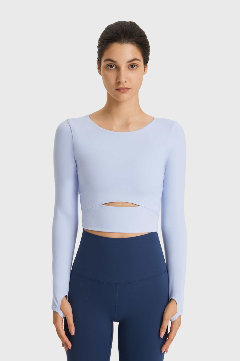 Cutout Long Sleeve Cropped Sports Top - The Daily Makeover