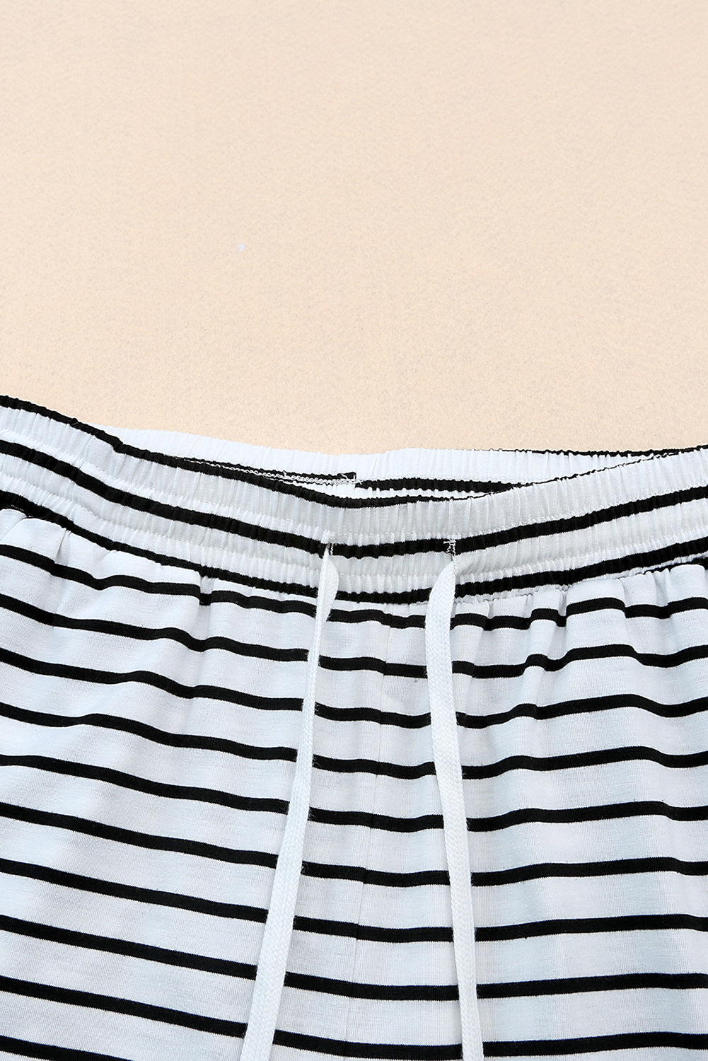 White Striped Casual Drawstring Wide Leg Pants with Pockets - The Daily Makeover