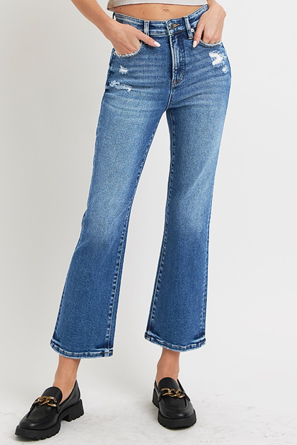 Full Size Tummy Control High Rise Crop Bootcut Jeans