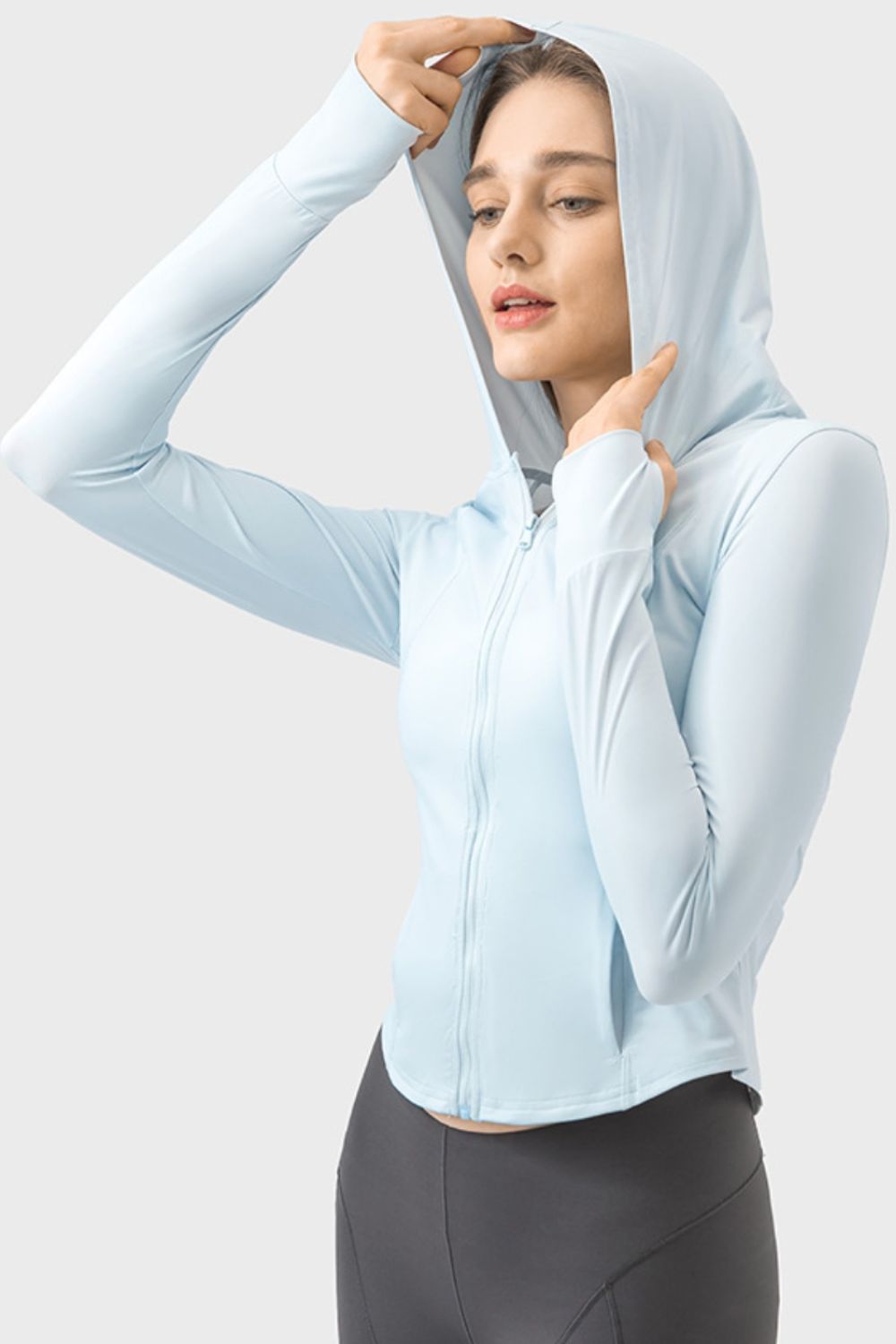 Pocketed Zip Up Hooded Long Sleeve Active Outerwear - The Daily Makeover