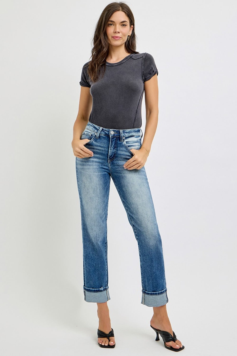 RISEN Full Size High Rise Crop Straight Roll Up Jeans - The Daily Makeover