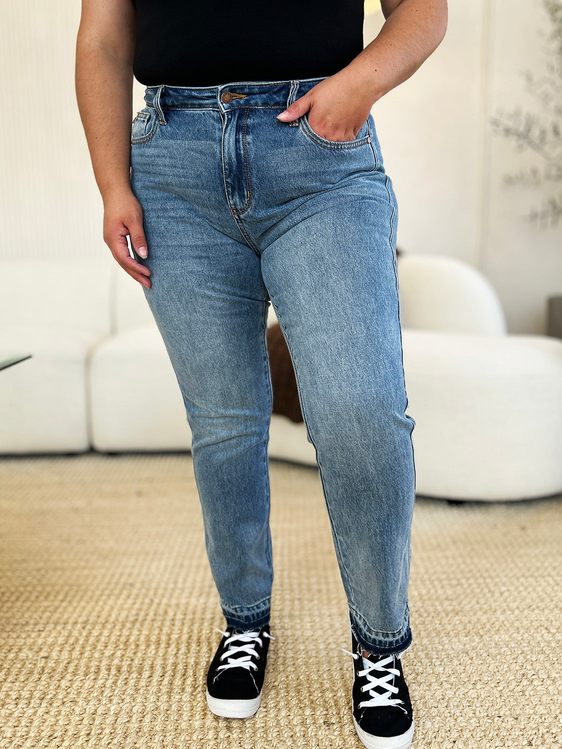 Judy Blue Full Size Mid Rise Rigid Magic Release Hem Jeans - The Daily Makeover