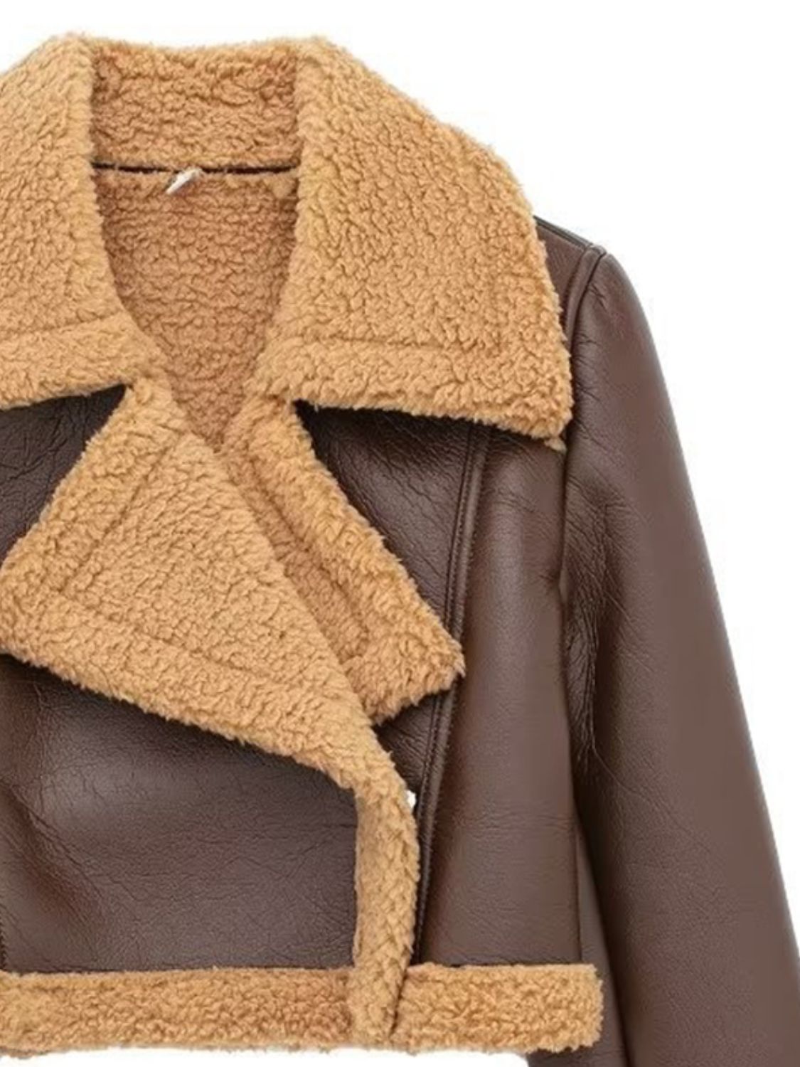 Collared Neck Long Sleeve Plush Cropped Jacket - The Daily Makeover