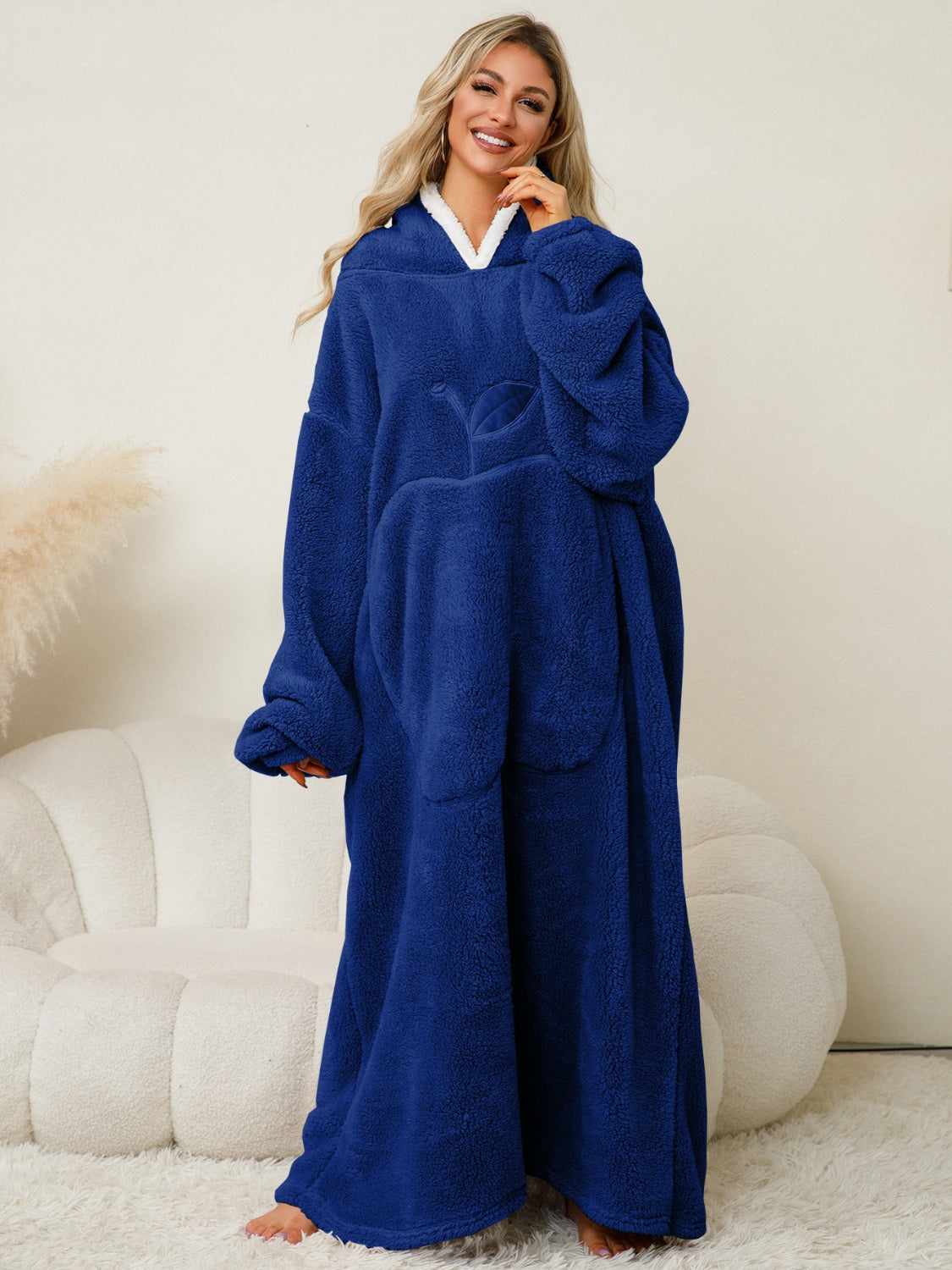 Pocketed Contrast Long Sleeve Hooded Lounge Dress - The Daily Makeover