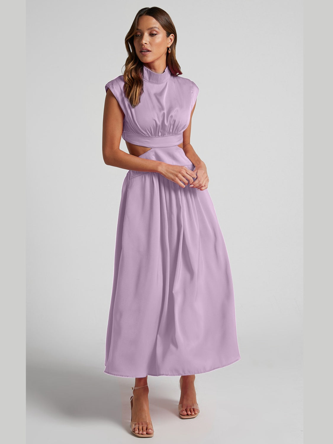 Cutout Mock Neck Sleeveless Ruched Dress - The Daily Makeover