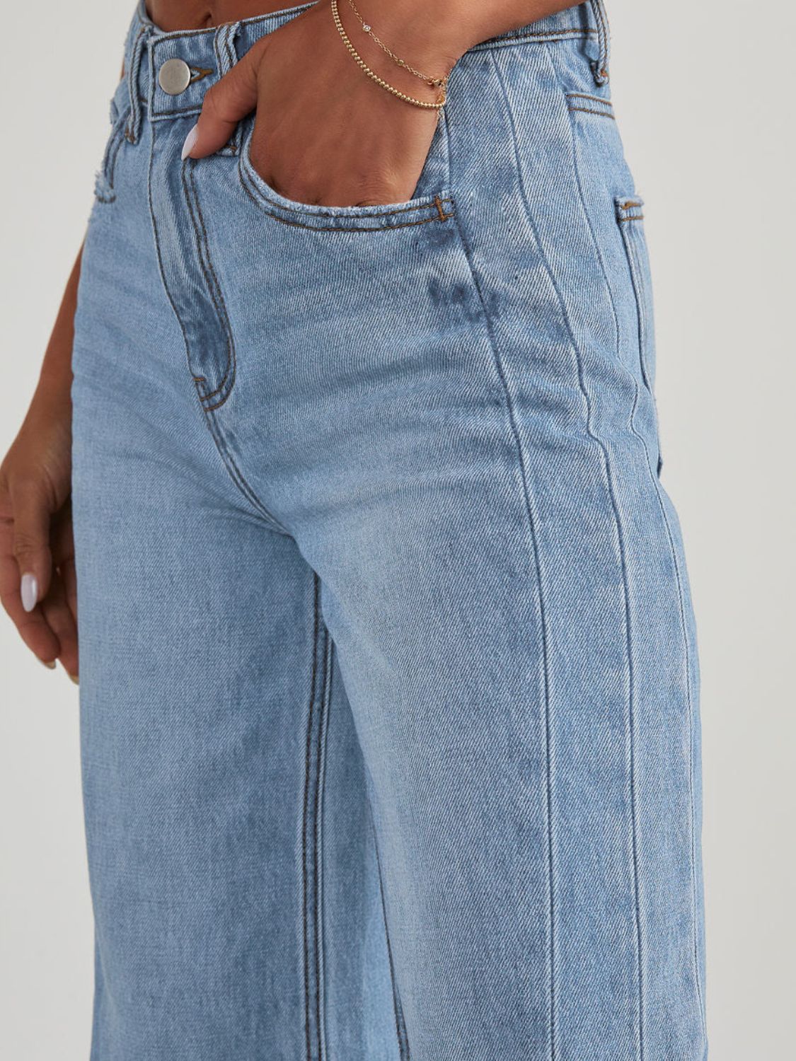 Raw Hem Wide Leg Jeans with Pockets - The Daily Makeover
