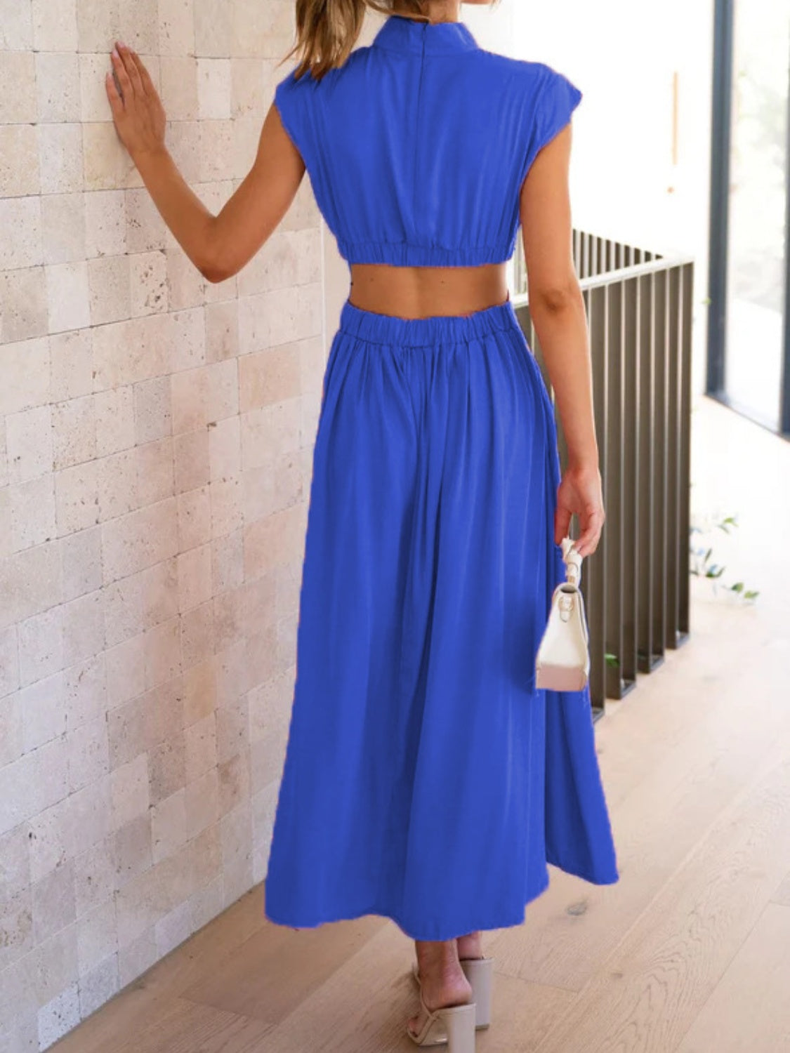 Cutout Mock Neck Sleeveless Ruched Dress - The Daily Makeover