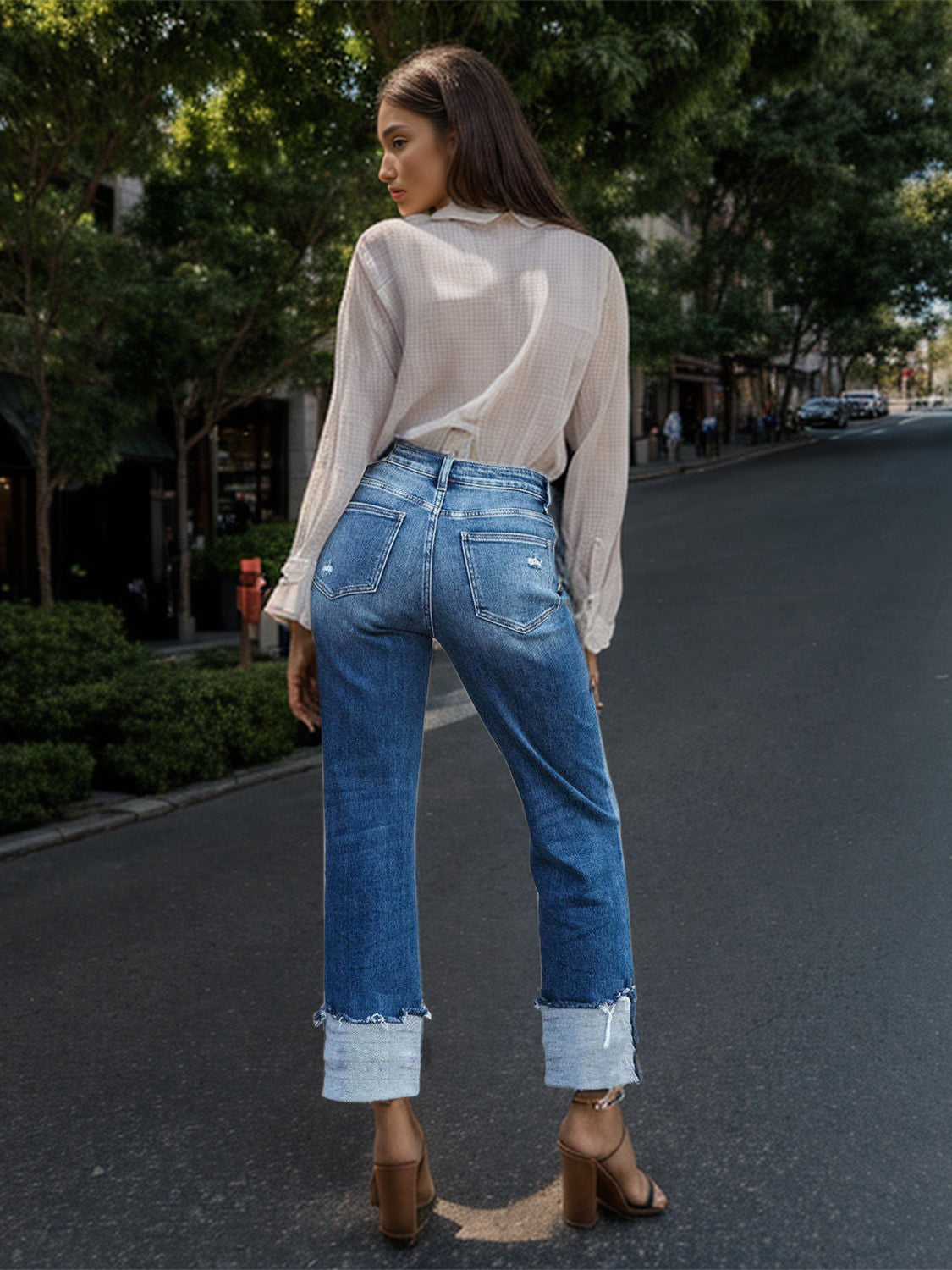 Stepped Waist Raw Hem Rolled Straight Jeans - The Daily Makeover