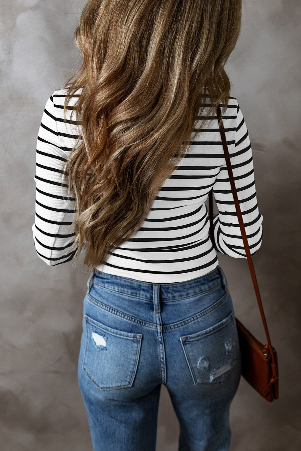 Striped V-Neck Long Sleeve Top - The Daily Makeover