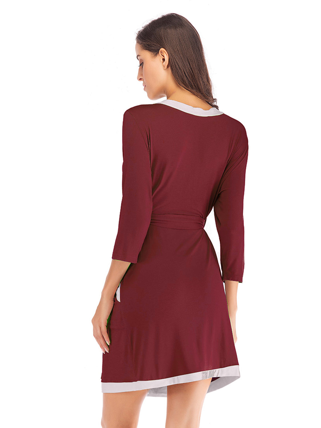 Tie Waist Surplice Neck Robe with Pockets - The Daily Makeover