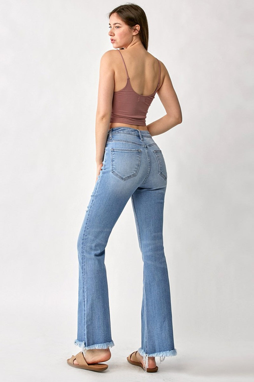 High Rise Frayed Hem Bootcut Jeans - The Daily Makeover