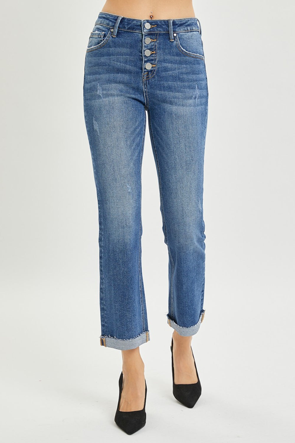 Full Size Button Fly Cropped Bootcut Jeans - The Daily Makeover