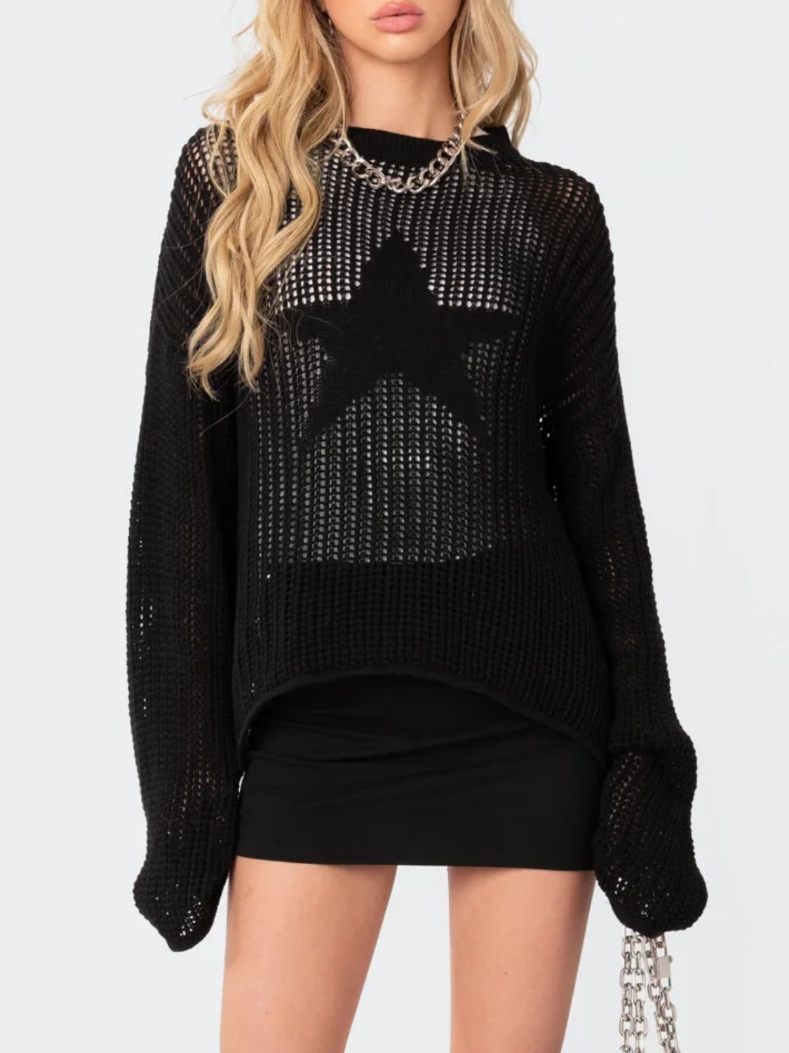 Star Round Neck Long Sleeve Knit Top - The Daily Makeover