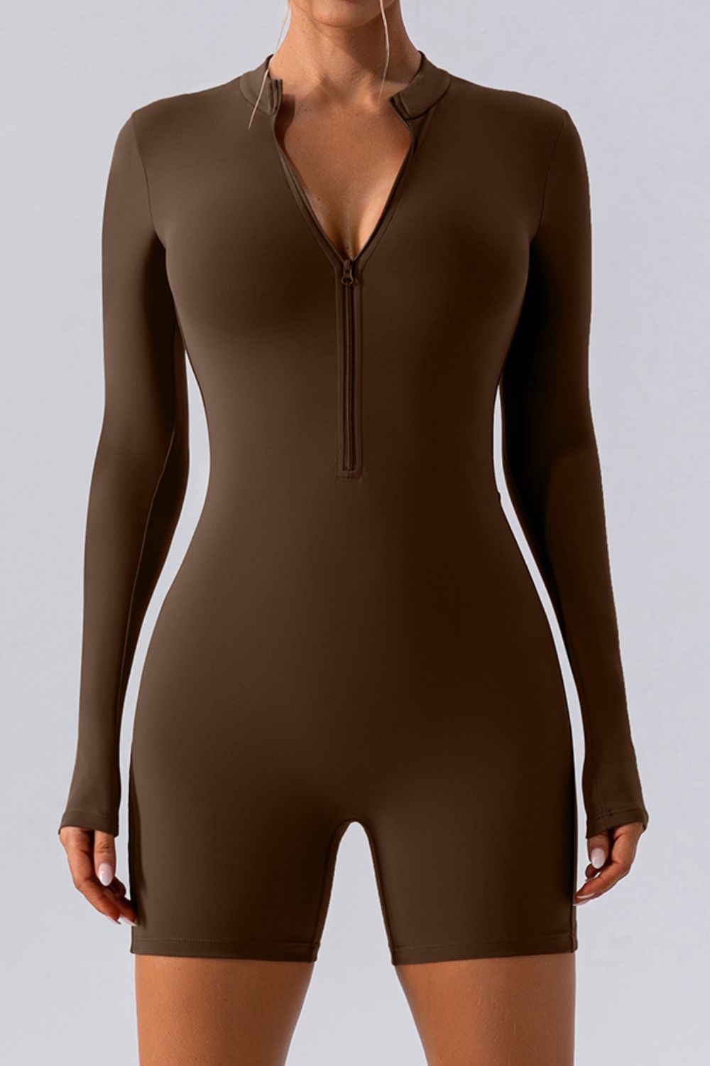 Half Zip Long Sleeve Active Romper - The Daily Makeover