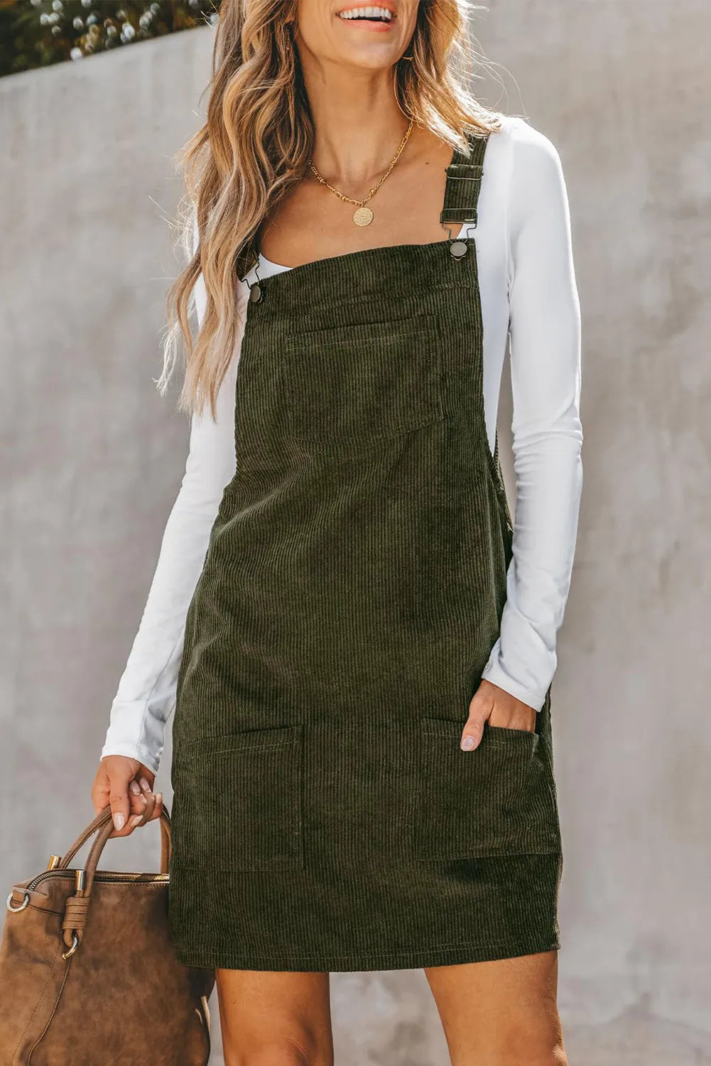 Pocketed Square Neck Wide Strap Overall Dress - The Daily Makeover
