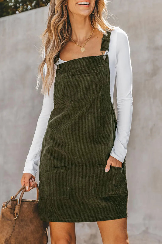 Pocketed Square Neck Wide Strap Overall Dress - The Daily Makeover