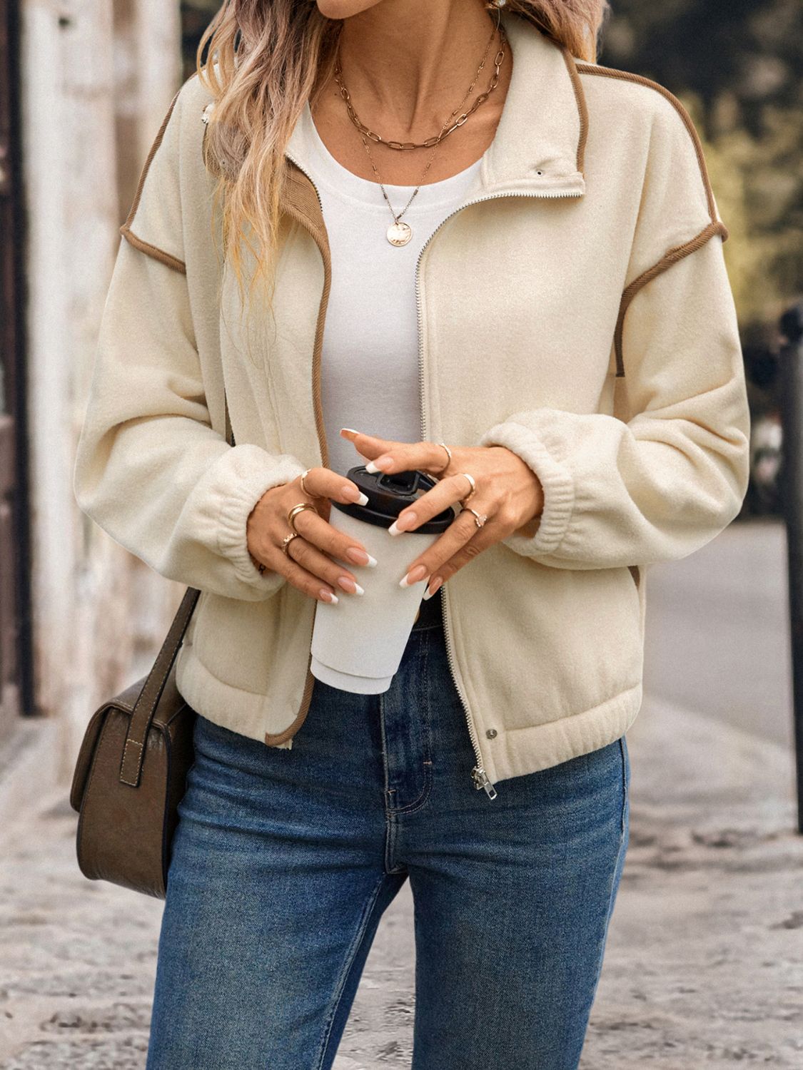 Perfee Zip Up Dropped Shoulder Polar Fleece Jacket - The Daily Makeover