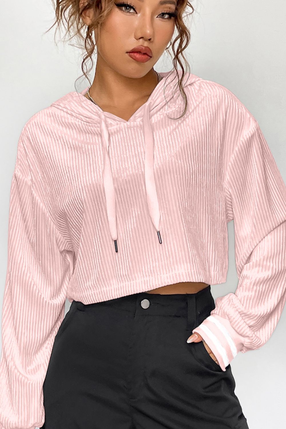 Drawstring Drop Shoulder Long Sleeve Hoodie - The Daily Makeover