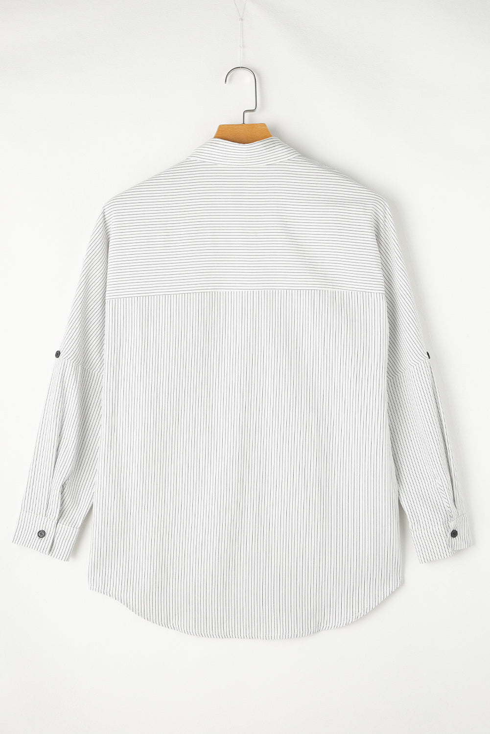 Black Stripe Roll-tab Sleeve Pocketed Tunic Shirt - The Daily Makeover