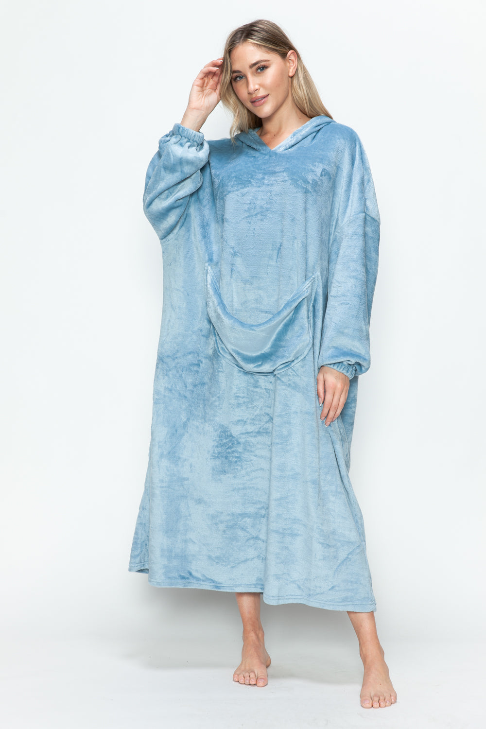 Double Take Full Size Pocketed Hooded Midi Lounge Dress - The Daily Makeover