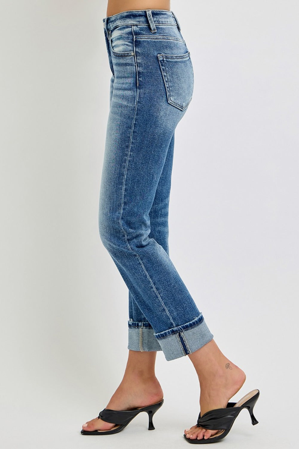 RISEN Full Size High Rise Crop Straight Roll Up Jeans - The Daily Makeover