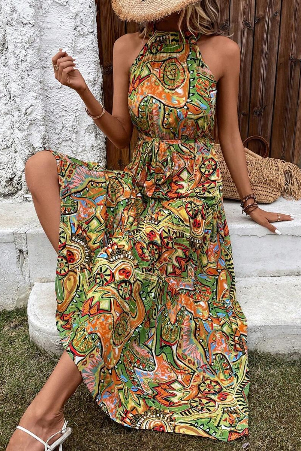 Tied Floral Sleeveless Dress - The Daily Makeover