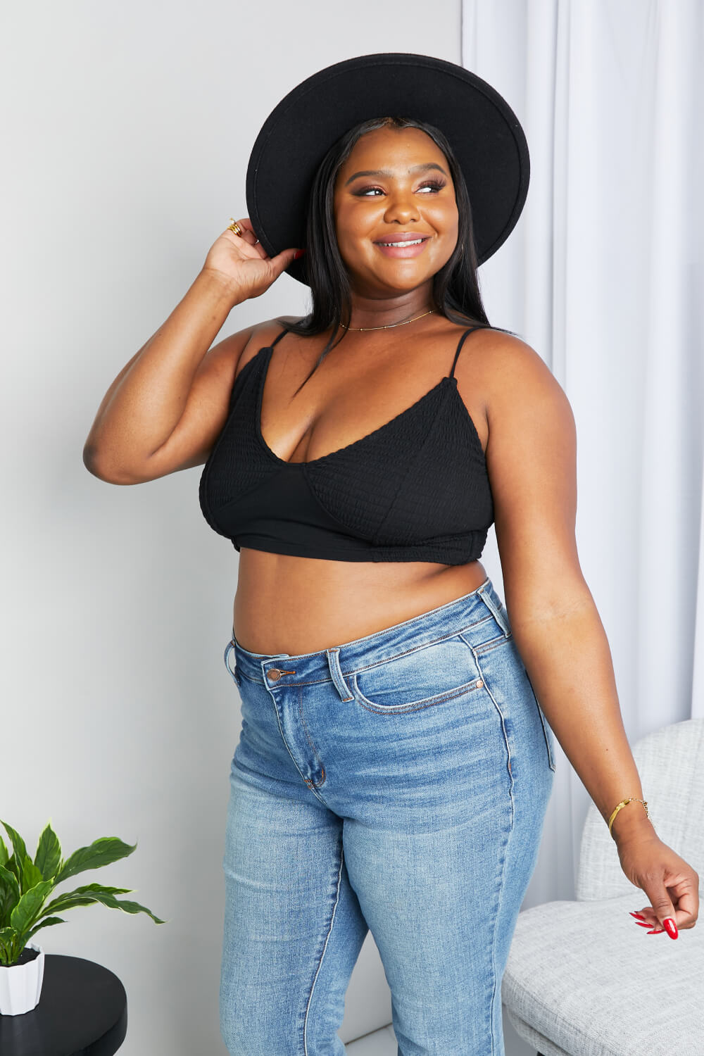 Zenana Full Size Textured Spaghetti Strap Bralette in Black - The Daily Makeover