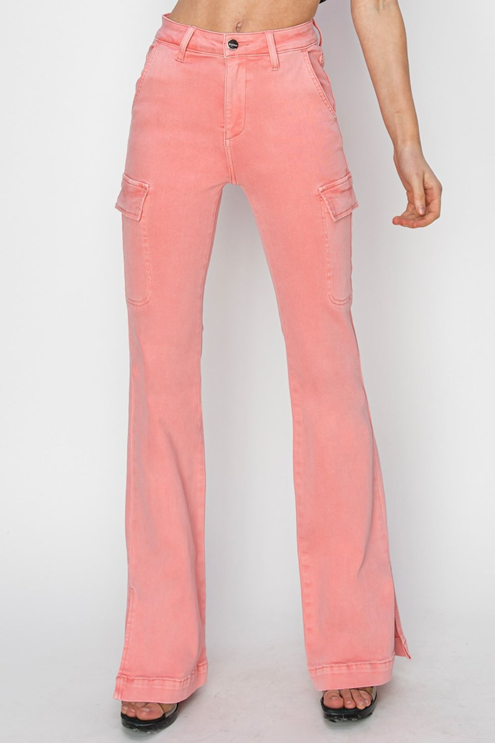 RISEN Full Size High Rise Side Slit Cargo Bootcut Jeans - The Daily Makeover