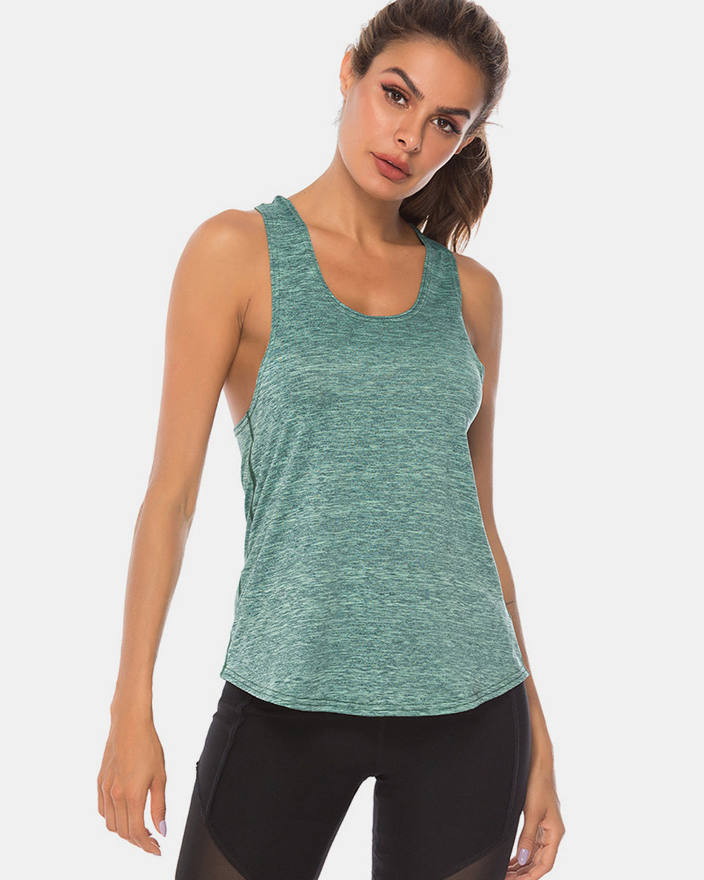 Full Size Scoop Neck Wide Strap Active Tank - The Daily Makeover