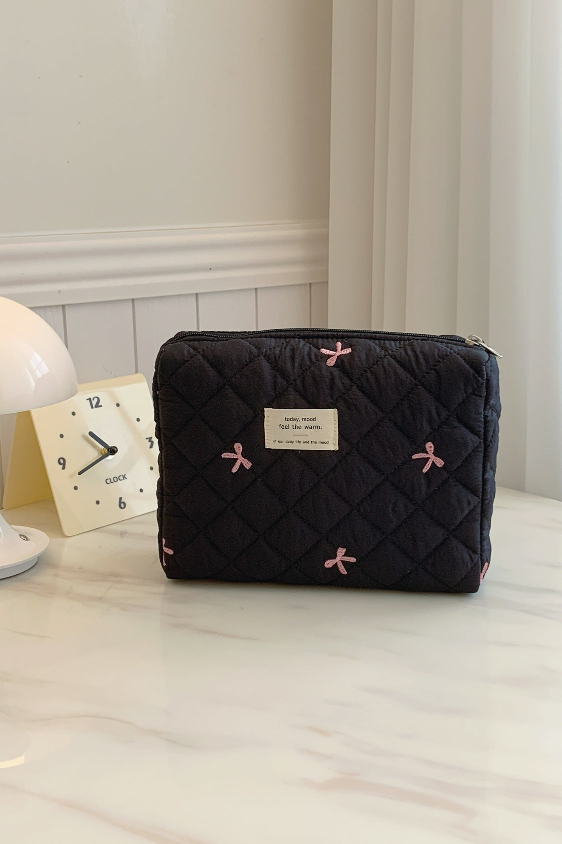 Bow Embroidered Quilted Storage Bag - The Daily Makeover