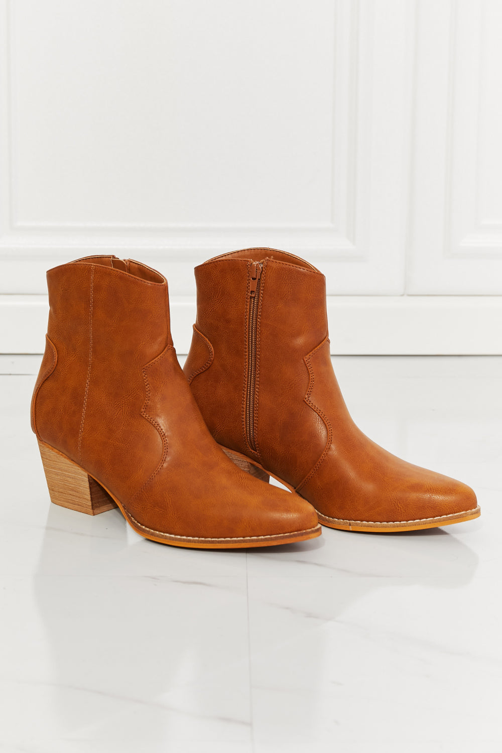 MMShoes Watertower Town Faux Leather Western Ankle Boots in Ochre - The Daily Makeover