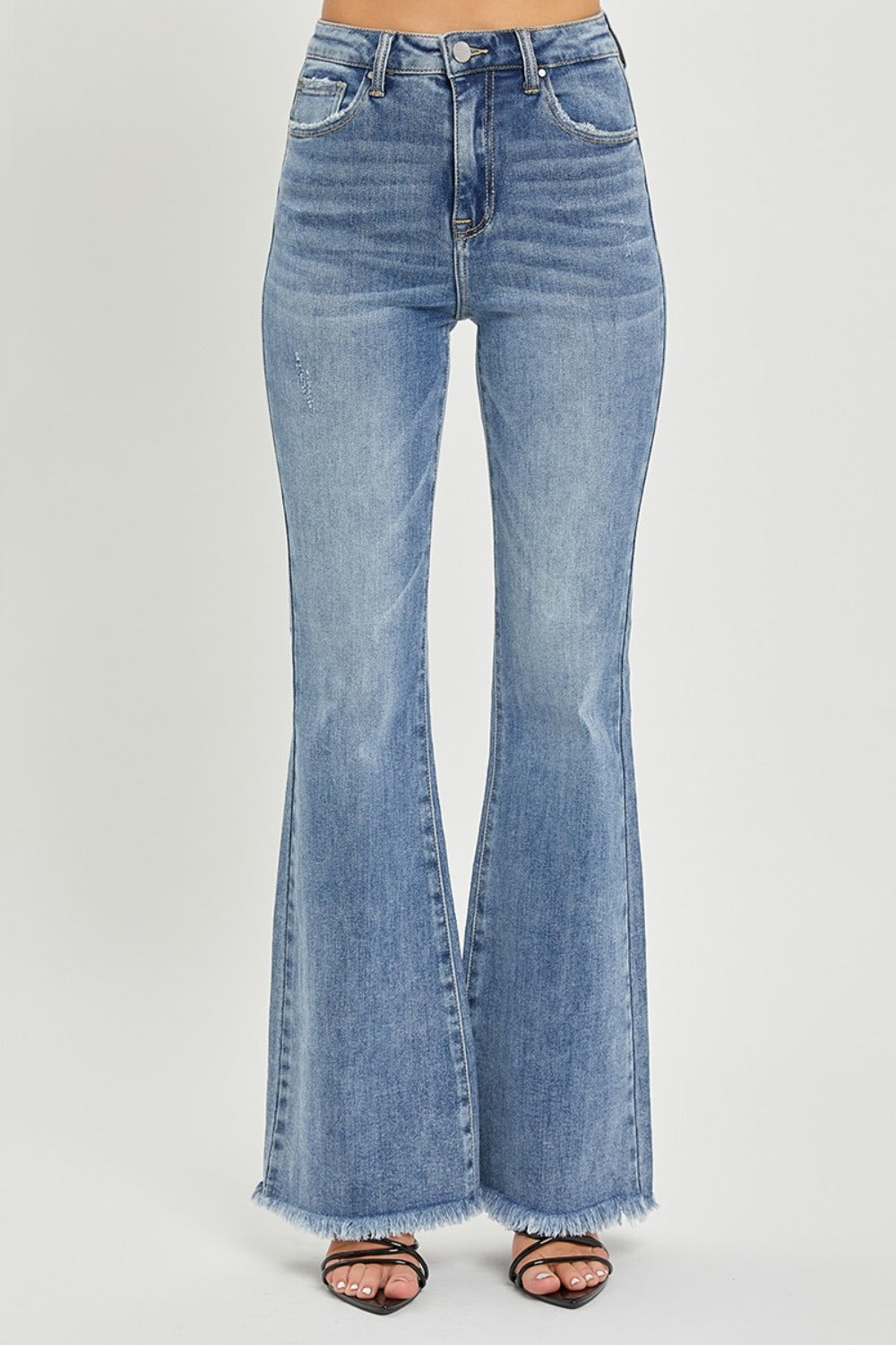 Full Size High Waist Raw Hem Flare Jeans - The Daily Makeover
