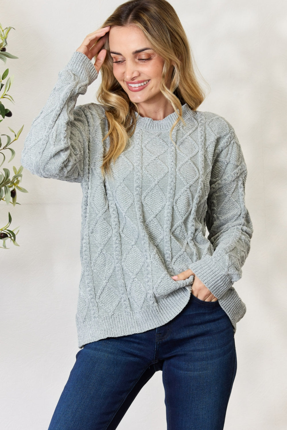 BiBi Cable Knit Round Neck Sweater - The Daily Makeover
