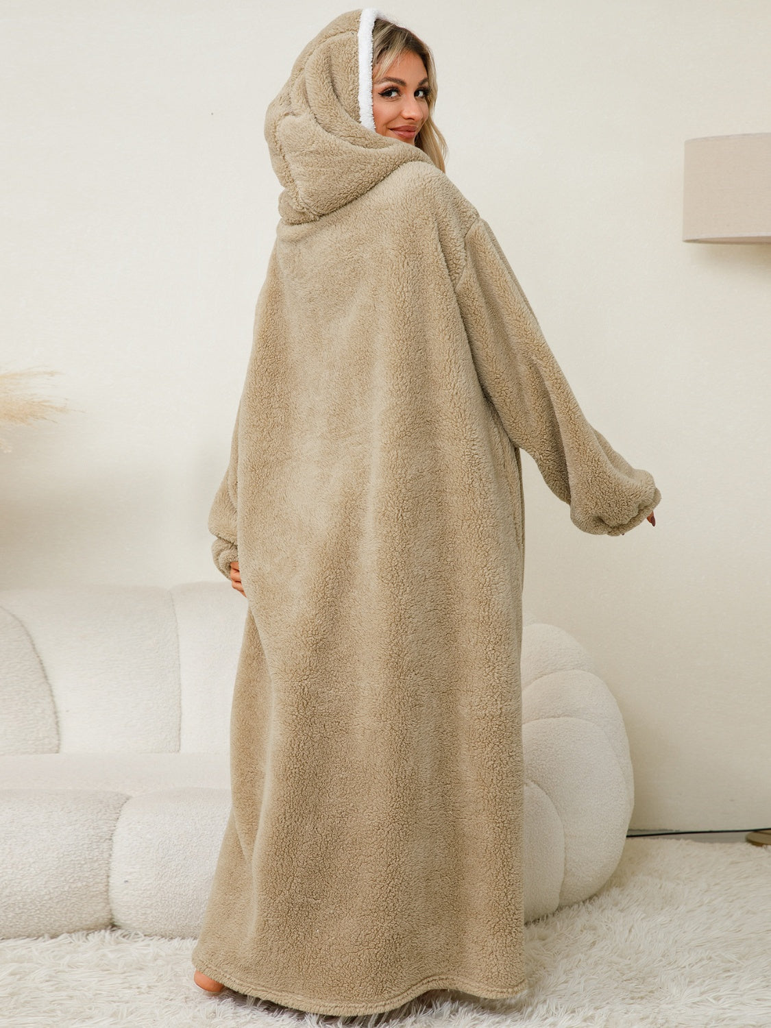 Pocketed Contrast Long Sleeve Hooded Lounge Dress - The Daily Makeover
