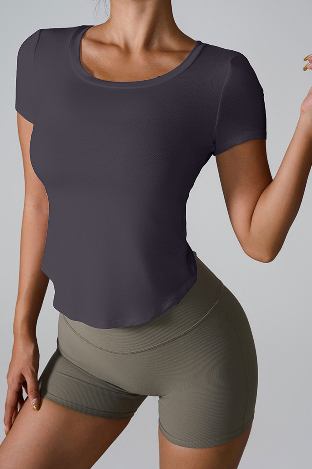 Cutout Round Neck Short Sleeve Active T-Shirt - The Daily Makeover