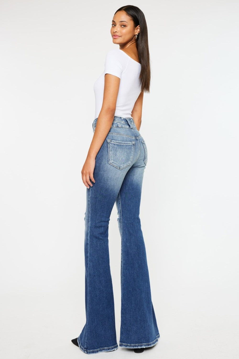 Kancan High Rise Wide Waistband Flare Jeans - The Daily Makeover