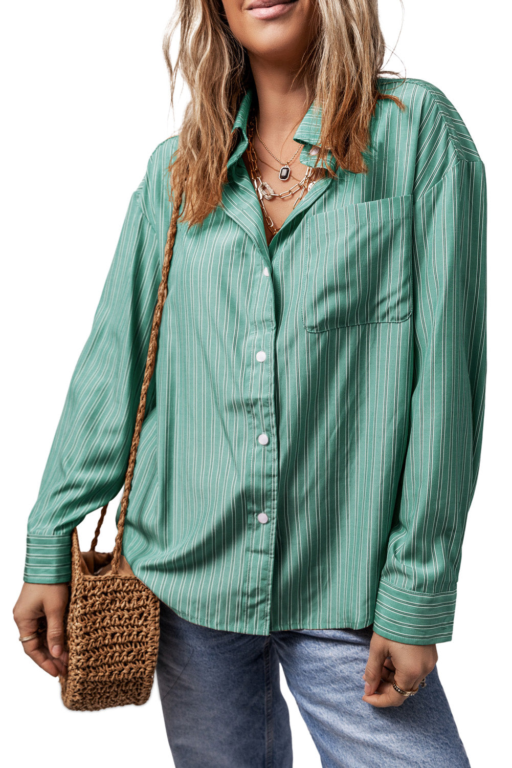 Striped Button Up Long Sleeve Shirt - The Daily Makeover