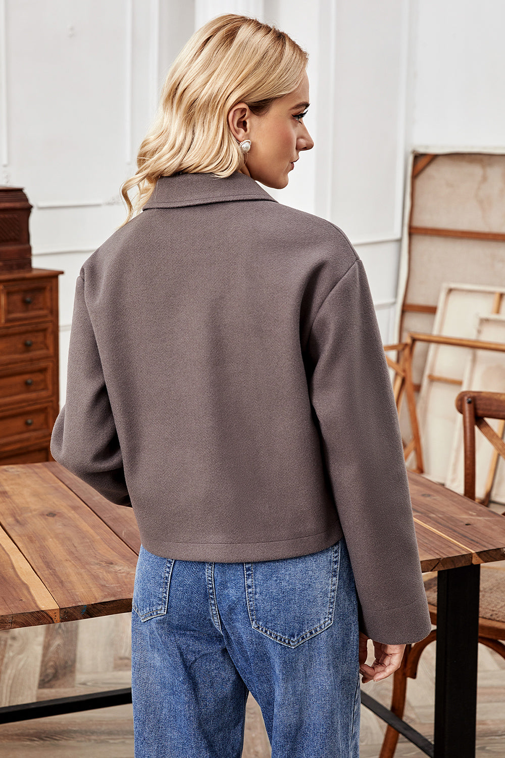 Button Up Collared Neck Jacket - The Daily Makeover