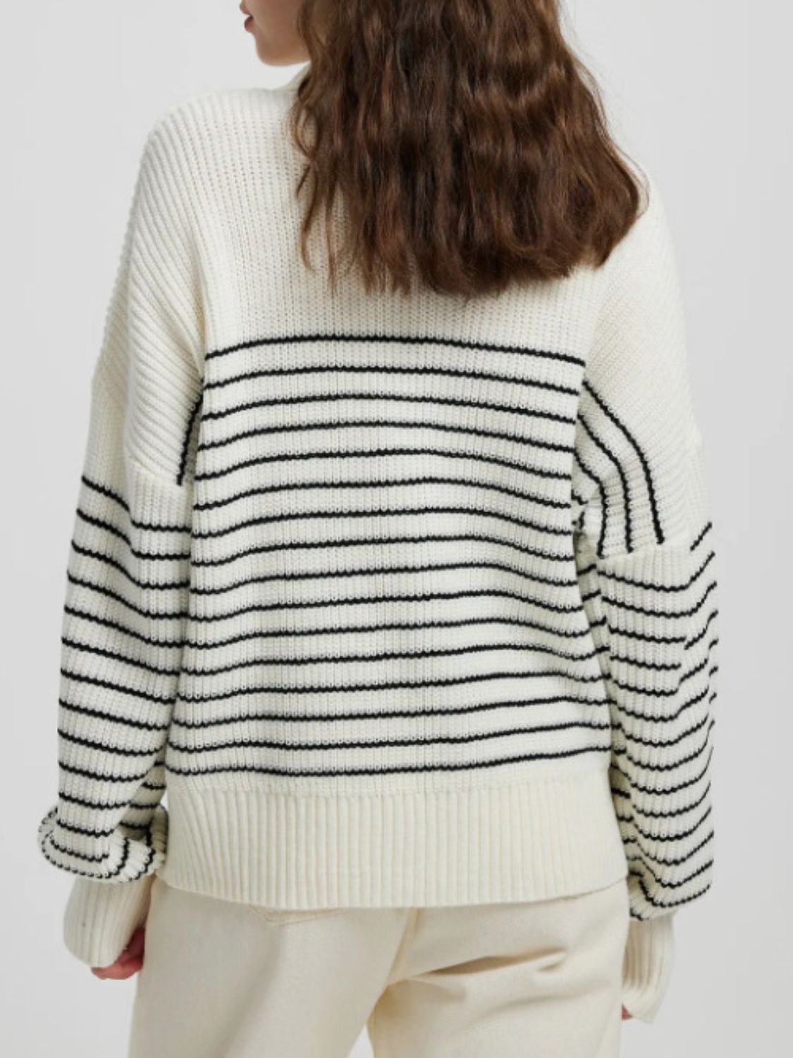Striped Half Zip Long Sleeve Sweater - The Daily Makeover