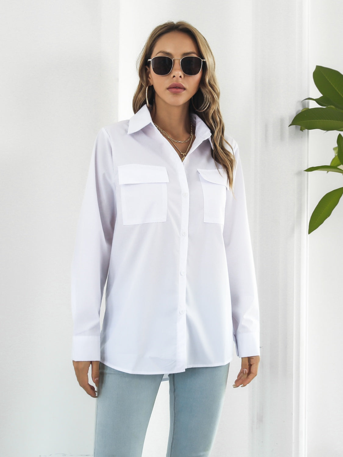 Collared Neck Buttoned Shirt with Pockets - The Daily Makeover