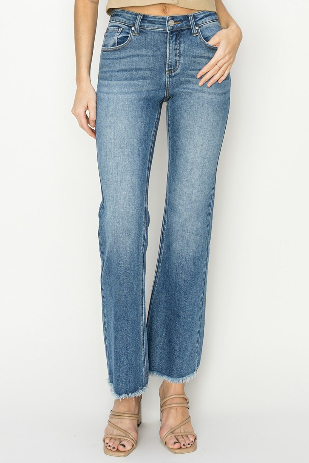 Mid-Rise Frayed Hem Bootcut Jeans - The Daily Makeover