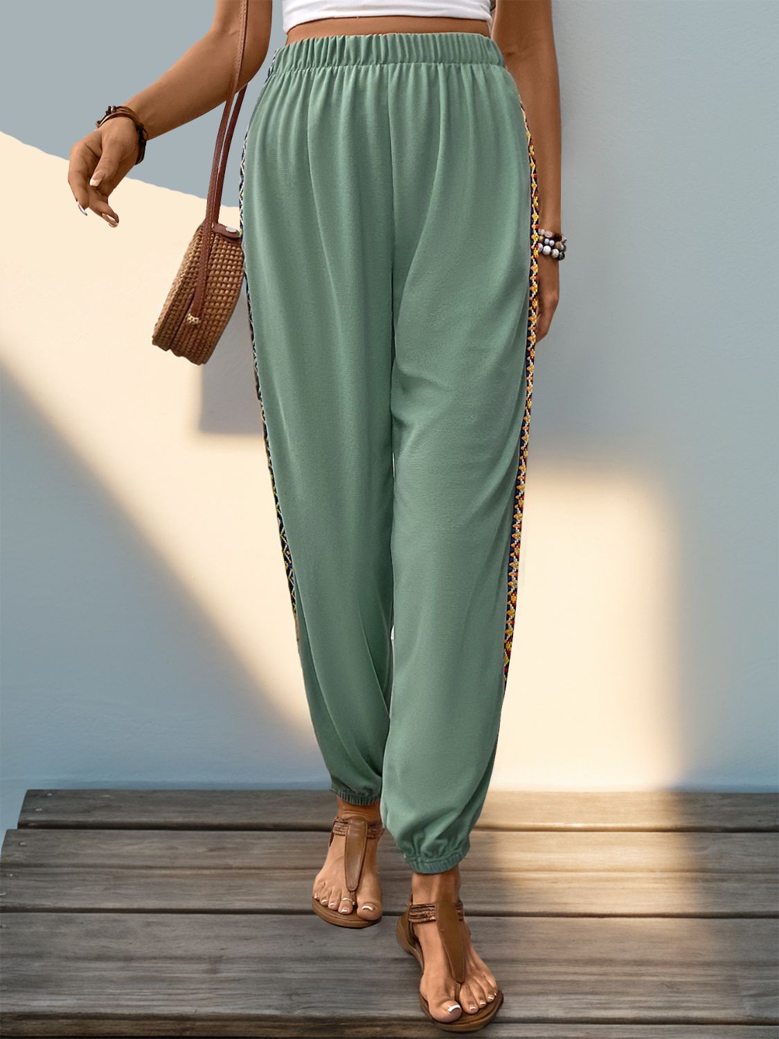 Perfee Weave Band Patchwork Elastic Waist Joggers - The Daily Makeover