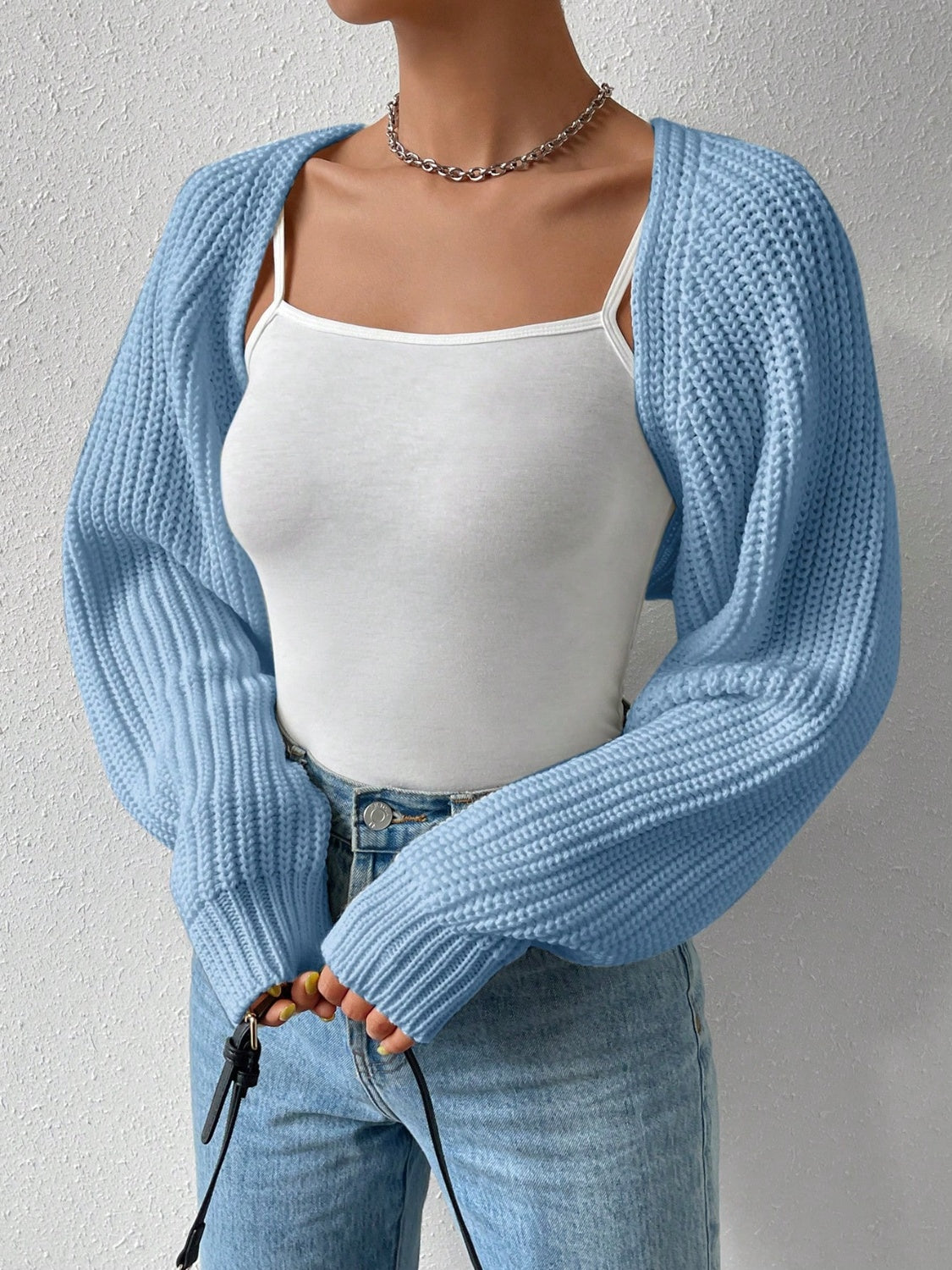 Honey Open Front Long Sleeve Cropped Cardigan - The Daily Makeover