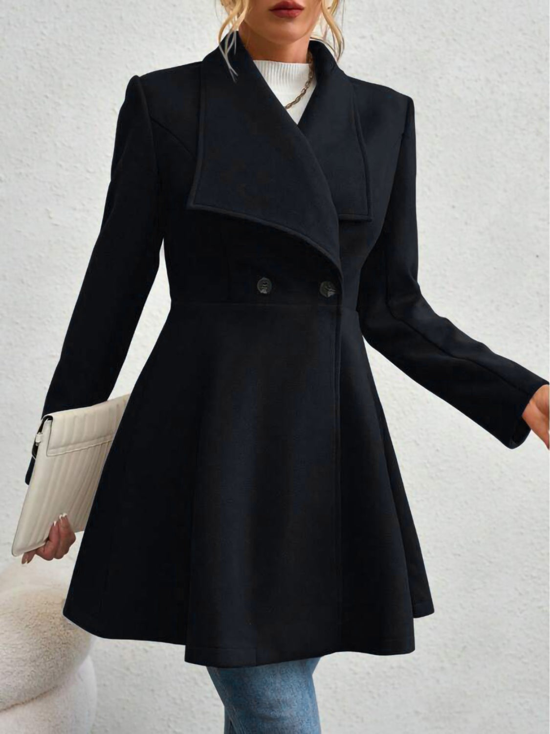 Collared Neck Button Up Long Sleeve Coat - The Daily Makeover